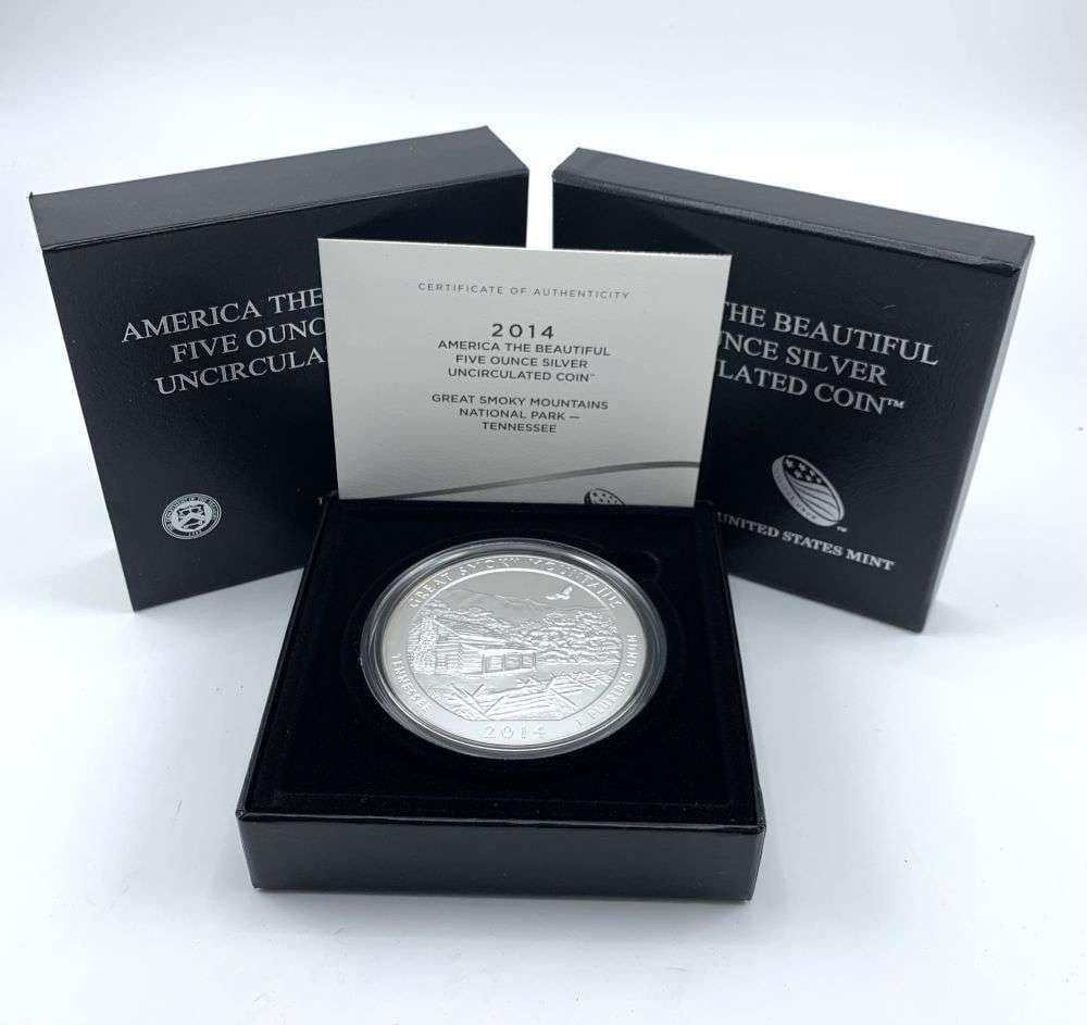 2014-P ATB Tennessee "Great Smokey Mountains" 5 ozt .999 Silver OGP (1 of 7)