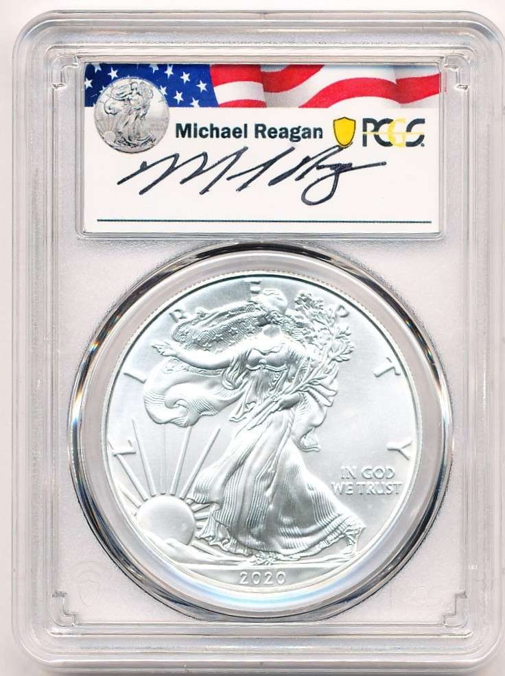 Rare 2020(S) American Silver Eagle PCGS MS70 Signed By Michael Reagan (1 of 4)