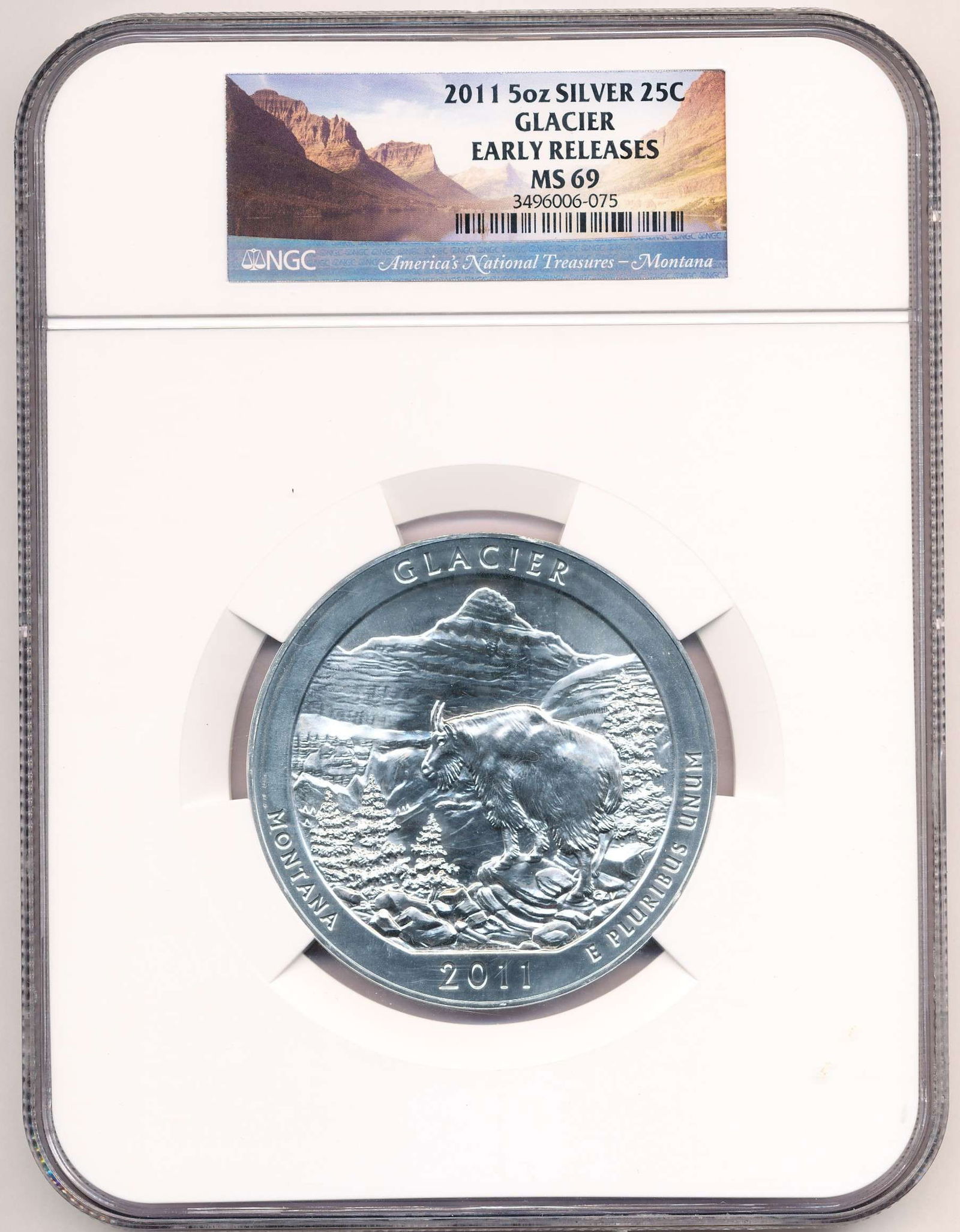 2011 ATB Montana "Glacier" 5 ozt .999 Silver NGC MS69 Early Releases: Winner shall receive the exact coin shown here. (RM/B)