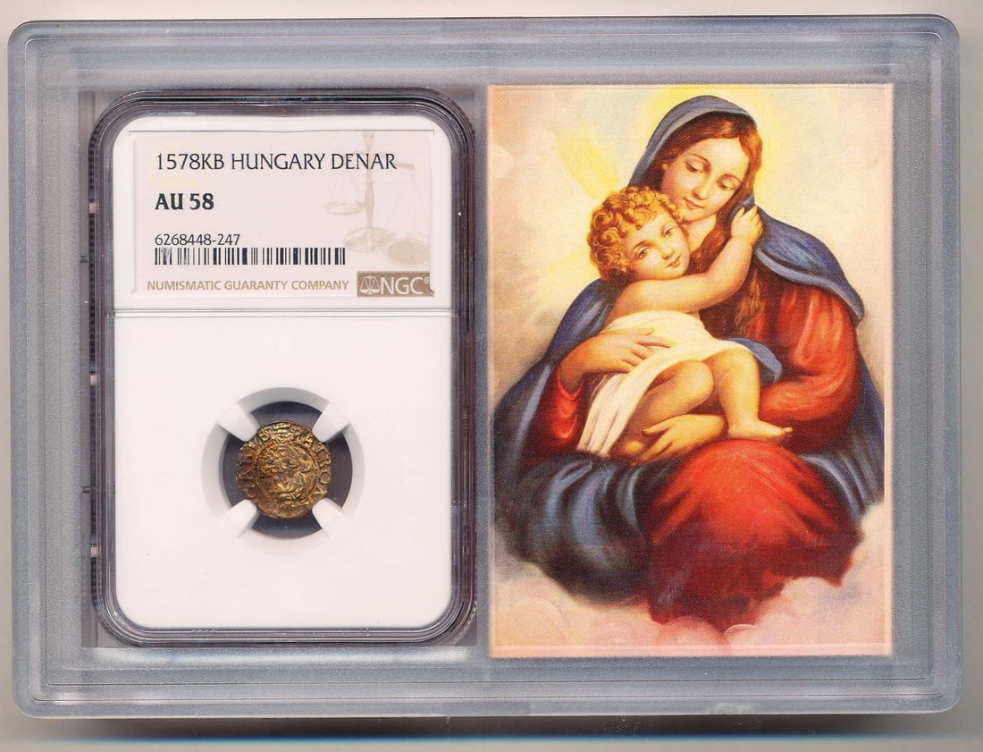 1578 KB Hungary Denar NGC AU58: Winner shall receive the exact coin shown here. (MK)