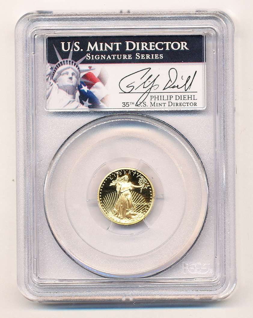 Roman Numeral 1991-P American $5 Gold Eagle 1/10th ozt PCGS PR70 DCAM Signed By Philip Diehl: Winner shall receive the exact coin shown here. (MK)