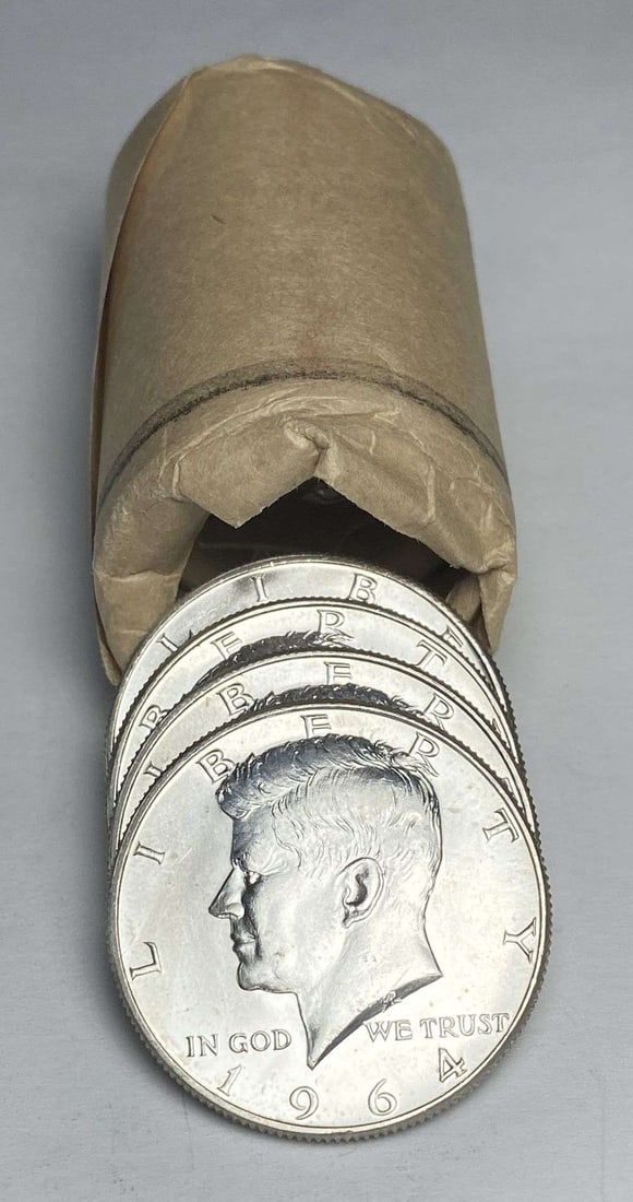 Original Bank Wrapped Roll (20) 1964-D JFK Silver Half Dollar (1 of 4)