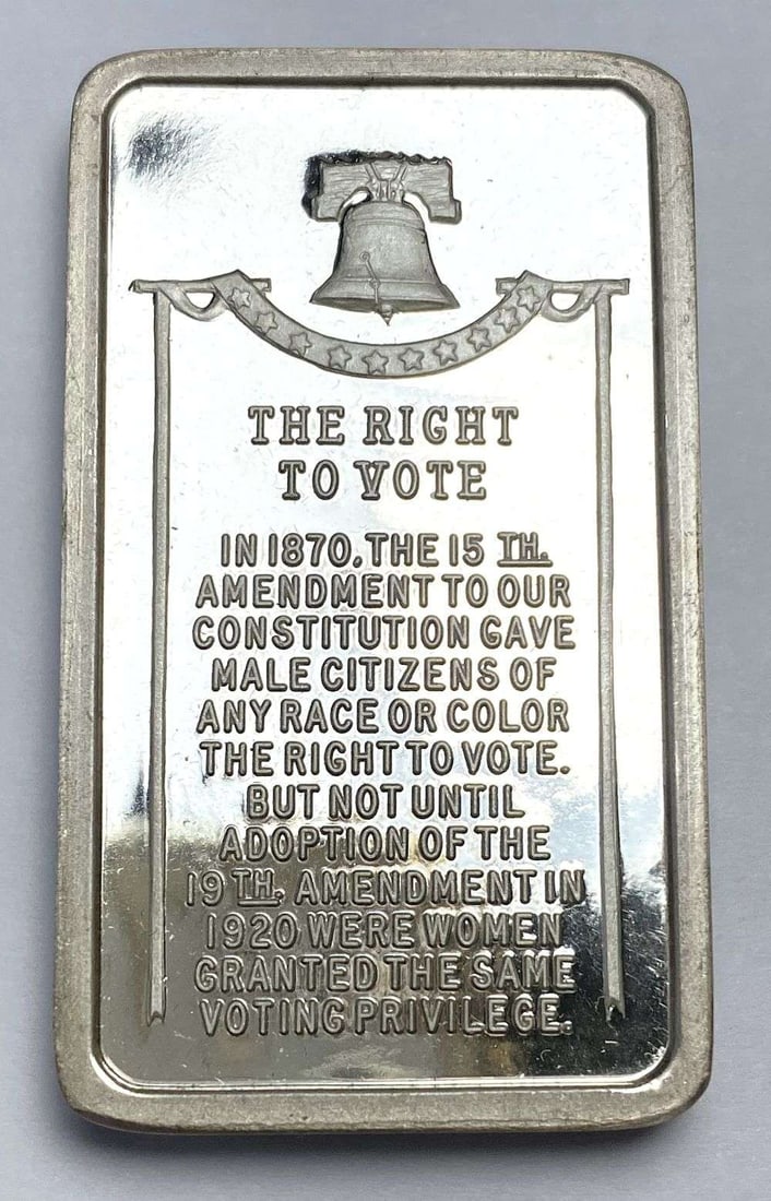 Vintage 1973 Wittnauer "The Right to Vote" 1000 Grains Sterling Silver Bar: Winner shall receive the exact bar shown here. (RR/OR)