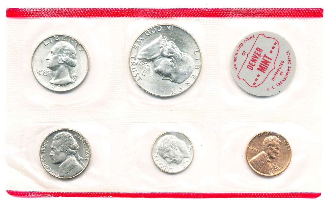 1961-D United States 90% Silver Mint Set (5-coins): We asked our trusty data entry team to go to the PCGS price guide and let you know that in this set, if the penny grades MS67 RD, it's worth $3,290. If the nickel grades MS67 FS, it's worth $3,290. If