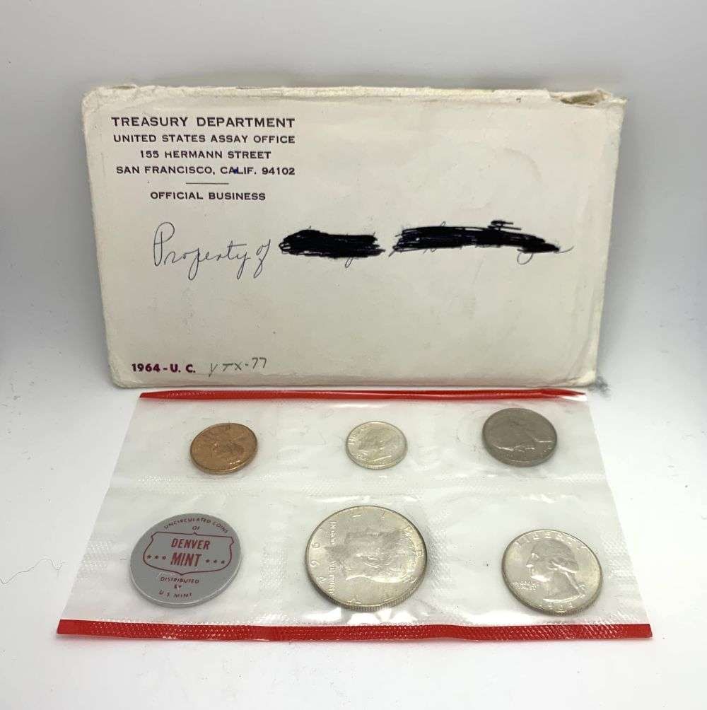 1964-D United States 90% Silver Mint Set (5-coins): We asked our trusty data entry team to go to the PCGS price guide and let you know that in this set, if the penny grades AU55 RD, it's worth $1,200. If the nickel grades MS66 FS, it's worth $45. If th