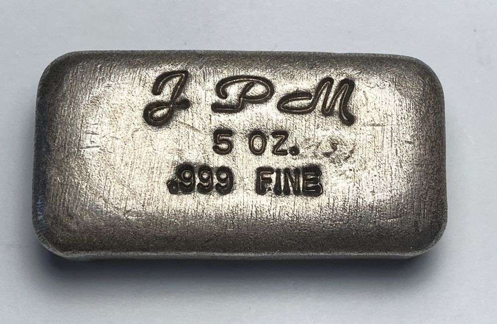 JPM 5 ozt .999 Silver Loaf Bar: In this volatile market, we have widened our lows and highs on silver and gold products. Winner shall receive the exact bar shown here. (RR)