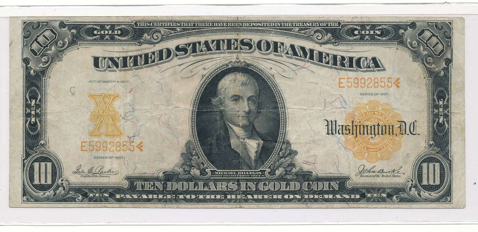 1907 United States $10 Gold Certificate (1 of 2)