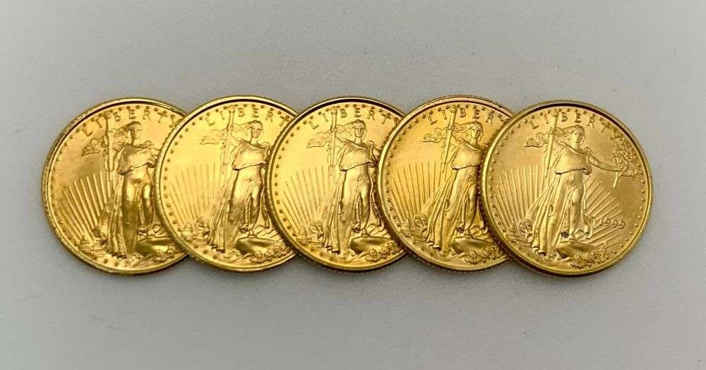 (5) 1999 American $5 Gold Eagle 1/10th ozt (1 of 5)