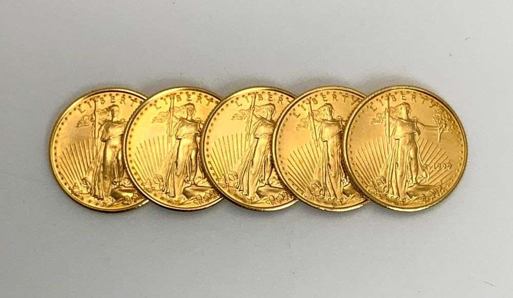 (5) 1999 American $5 Gold Eagle 1/10th ozt (1 of 5)