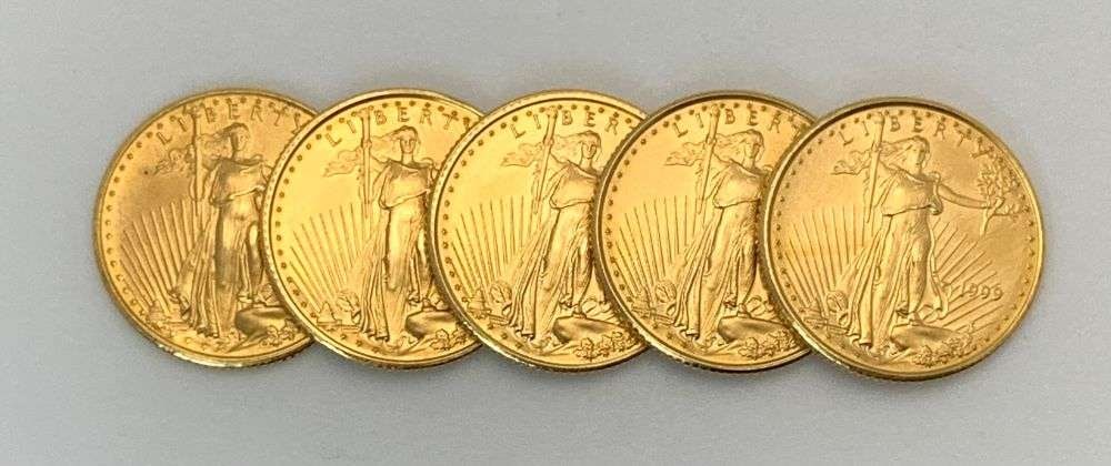 (5) 1999 American $5 Gold Eagle 1/10th ozt (1 of 5)