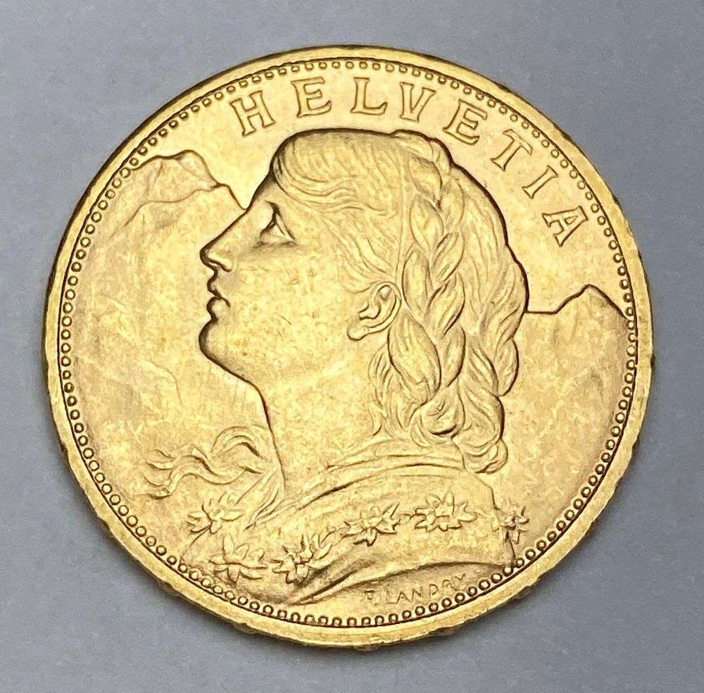 1915-B Switzerland Gold 20 Franc Helvetia 0.1867 ozt AGW (1 of 2)