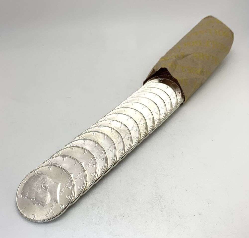 Roll (20-coins) 1964 Kennedy 90% Silver Half Dollar BU: Winner shall receive the exact roll (20-coins) shown here. (RM/PLB)