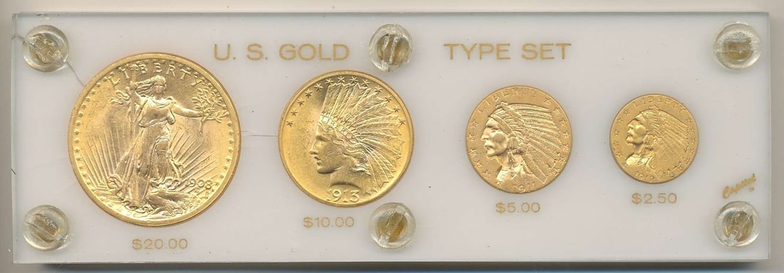 Last Min! 1908-1913 U.S. Saint Gaudens/Indian Head Gold MS64, MS64, MS62, MS64 Details Set (4-coins): Winner shall receive the exact set (4-coins) shown here.(MK/TBRB)
