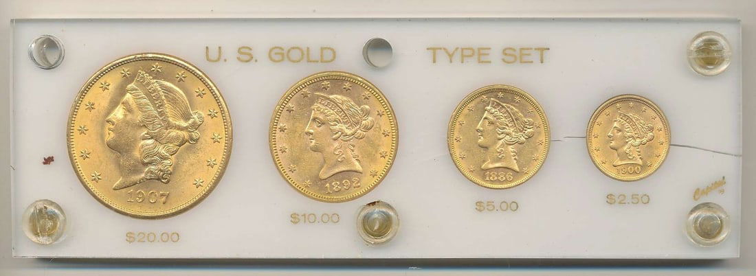 Last Minute! 1886-1907 U.S. Liberty Head Gold Type Set MS63, MS64, MS65, MS66+ (4-coins): Winner shall receive the exact set (4-coins) shown here.(MK/TBRB)
