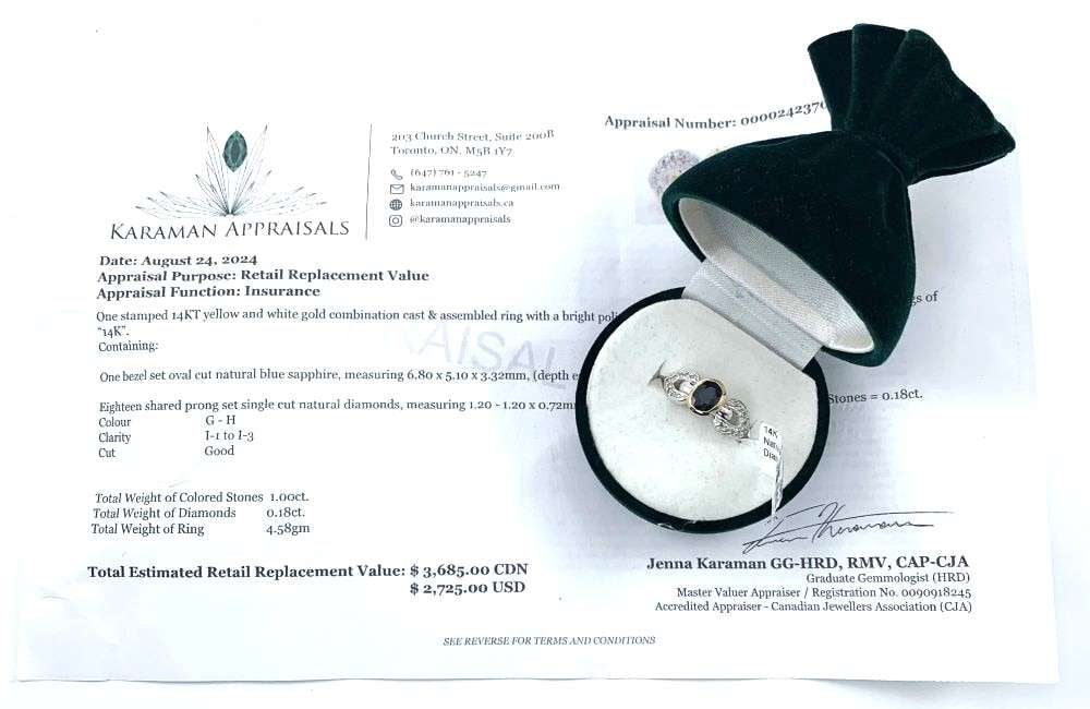 1ct Sapphire & 0.18ct Diamond 14k Gold Ring (Size 6): Winner shall receive the exact item shown here. (RM)