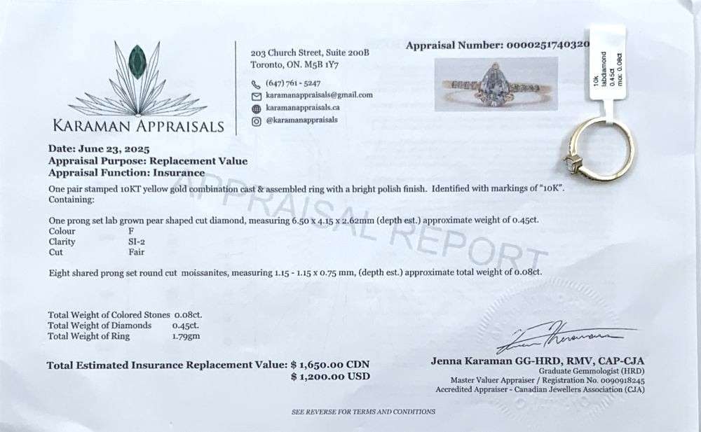 0.45ct Pear Diamond 10k Gold Ring (Size 7): Winner shall receive the exact item shown here. (RM)