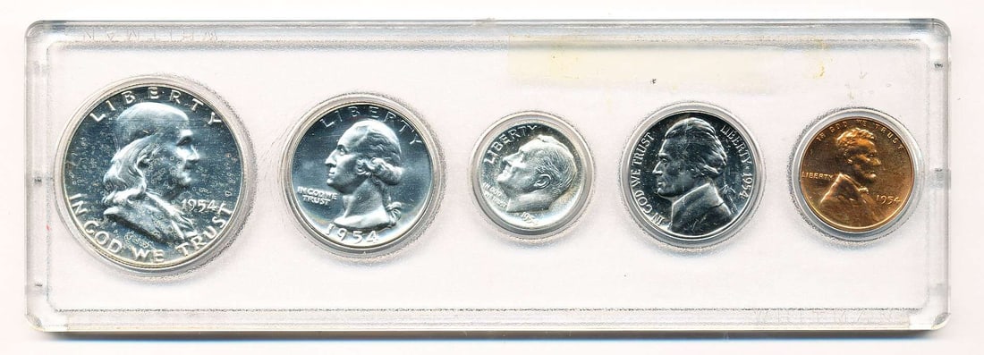Last Minute! 1954 United States Mint Set (5-coins): We asked our trusty data entry team to go to the PCGS price guide and let you know that in this set, if the penny grades MS67 RD, it's worth $11,500. If the nickel grades MS66 FS, it's worth $1,150. I