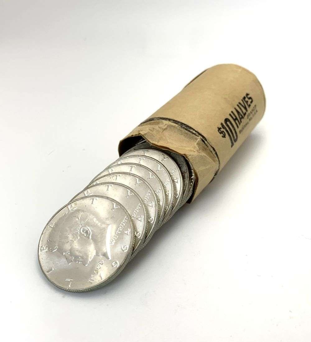 Vintage Bank Wrapped Roll (20-coins) 1964-D Kennedy 90% Silver Half Dollar BU: Winner shall receive the exact roll (20-coins) shown here. (RM/PLB)