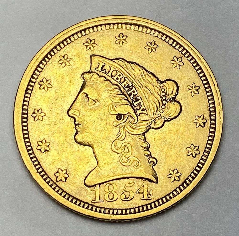 Last Minute! Rare Year 1854 Gold $2.50 Liberty Head MS62 Details (1 of 2)