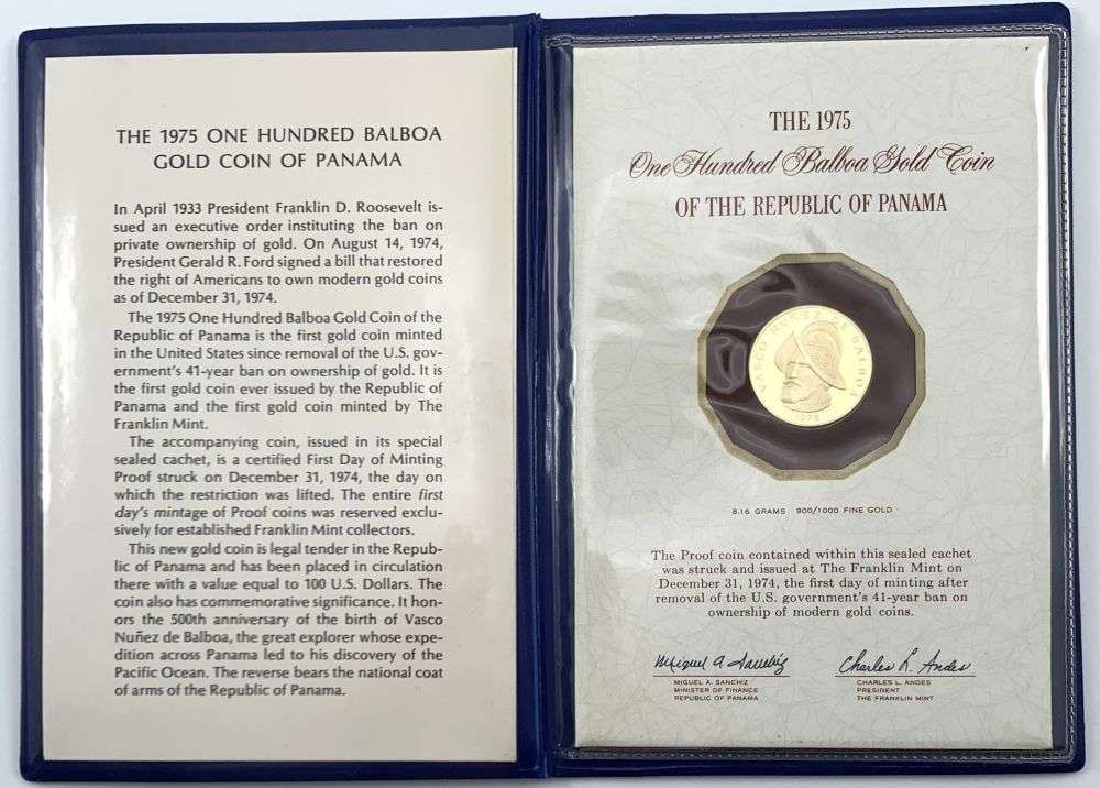 Last Minute! 1975 Republic of Panama 100 Balboa Gold Proof 0.236 ozt AGW: Winner shall receive the exact coin shown here. (RM/ROR)