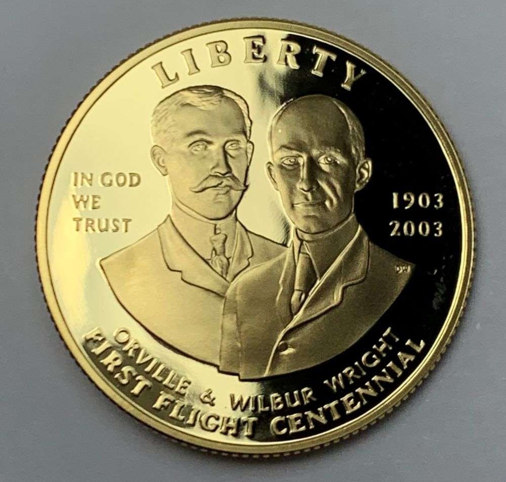Last Minute! 2003-W United States Orville & Wilbur Wright First Flight Gold $10 Centennial Proof: Winner shall receive the exact coin shown here. (RM/UPBT)