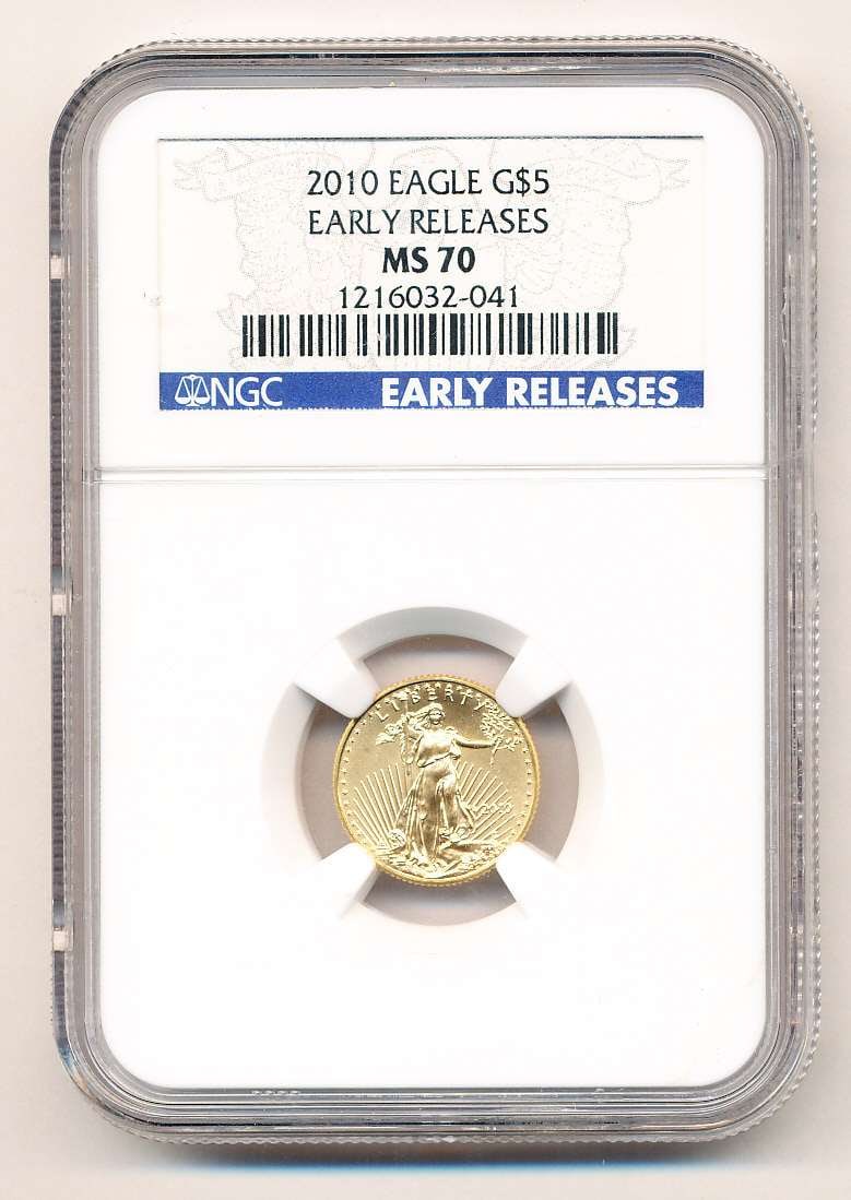 Last Minute! Rare 2010 American $5 Gold Eagle 1/10 ozt NGC MS70 Early Releases: Winner shall receive the exact coin shown here. (MK/RLF)
