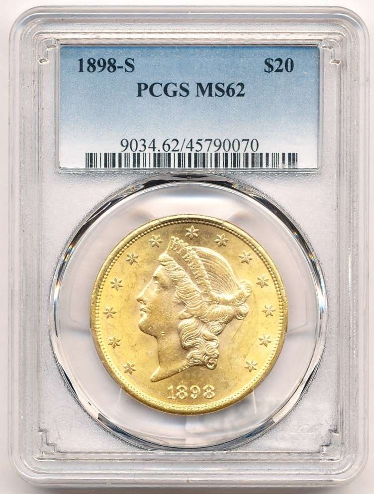 Last Minute! 1898-S Gold $20 Liberty Head PCGS MS62: Winner shall receive the exact coin shown here. (RM/PBBB)