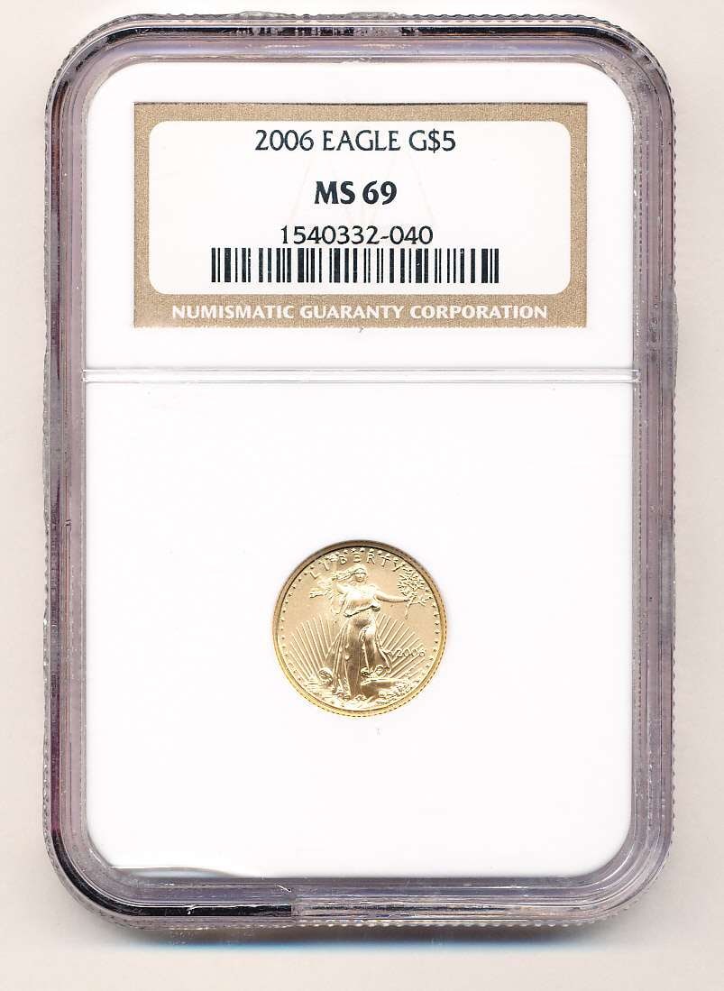 Last Minute! Rare 2006 American $5 Gold Eagle 1/10 ozt NGC MS69: Winner shall receive the exact coin shown here. (MK/REB)