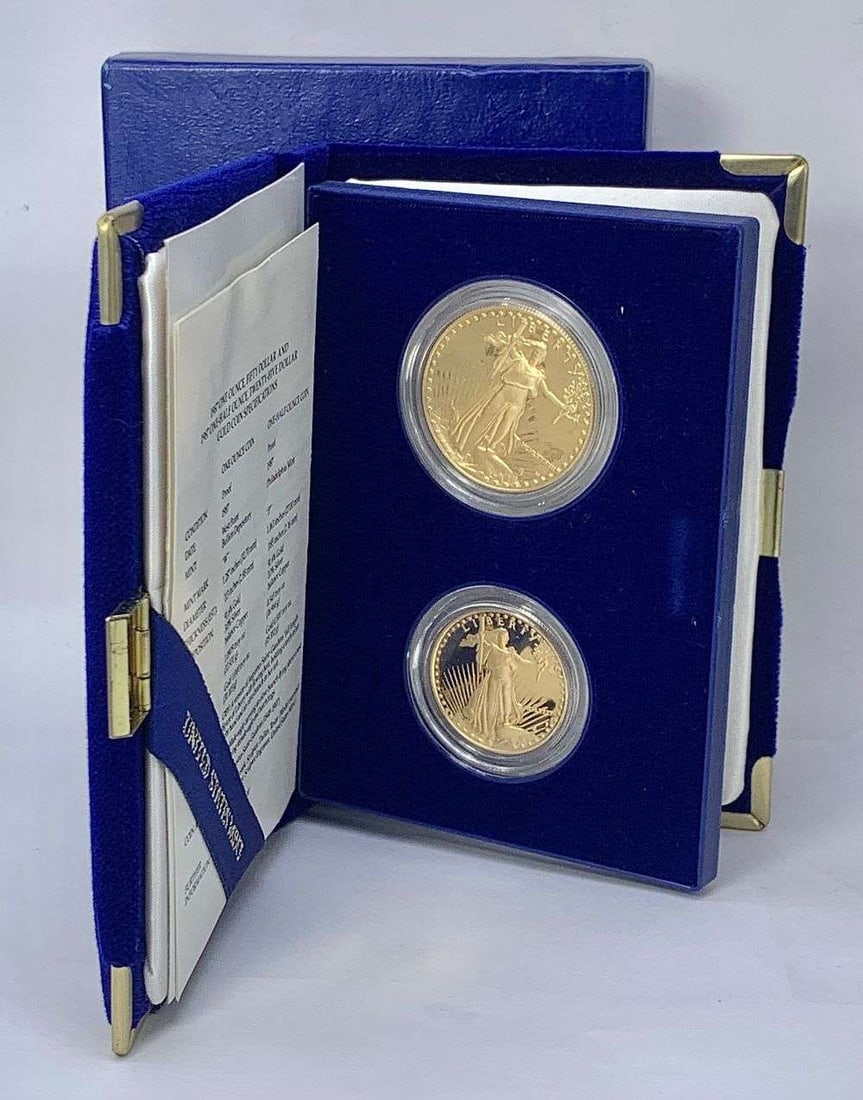 Last Minute! 1987-P/W American Gold Eagle Proof Set 1.5 ozt (2-coins): Winner shall receive the exact set (2-coins) shown here. (MK/FFLF)