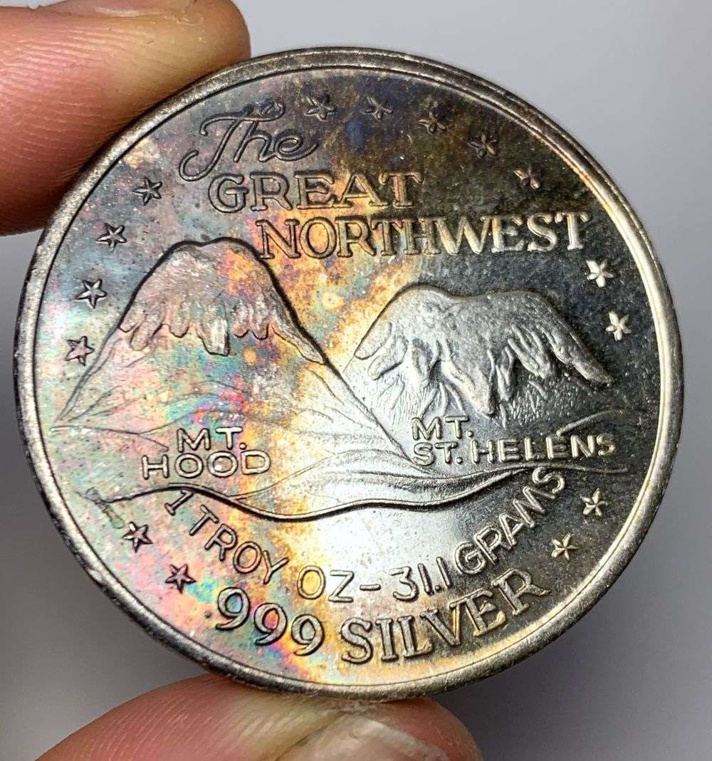 Toned The Great Northwest 1 ozt .999 Silver Trade Unit: Winner shall receive the exact coin shown here. (RM/B)