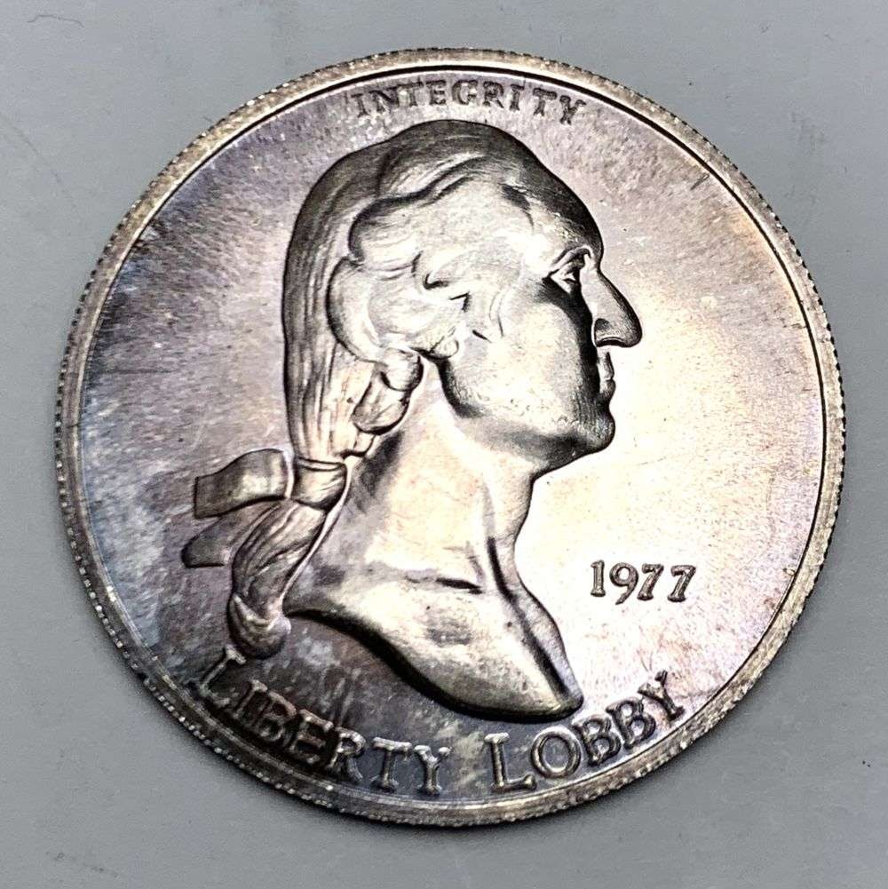 1977 Liberty Lobby 1 ozt .999 Silver: Winner shall receive the exact coin shown here. (RM/B)