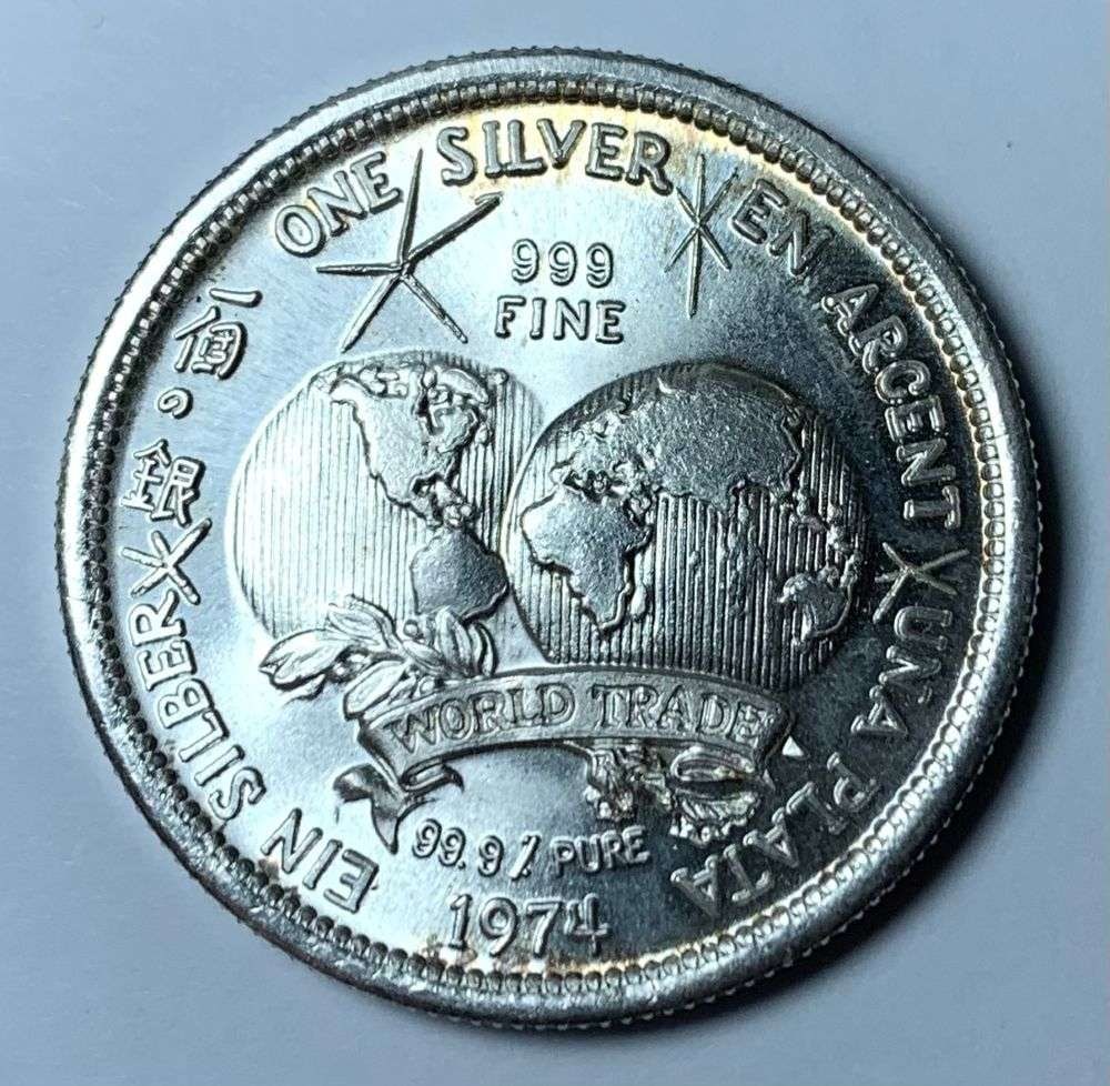 1974 World Trade 1 ozt .999 Silver (1 of 2)