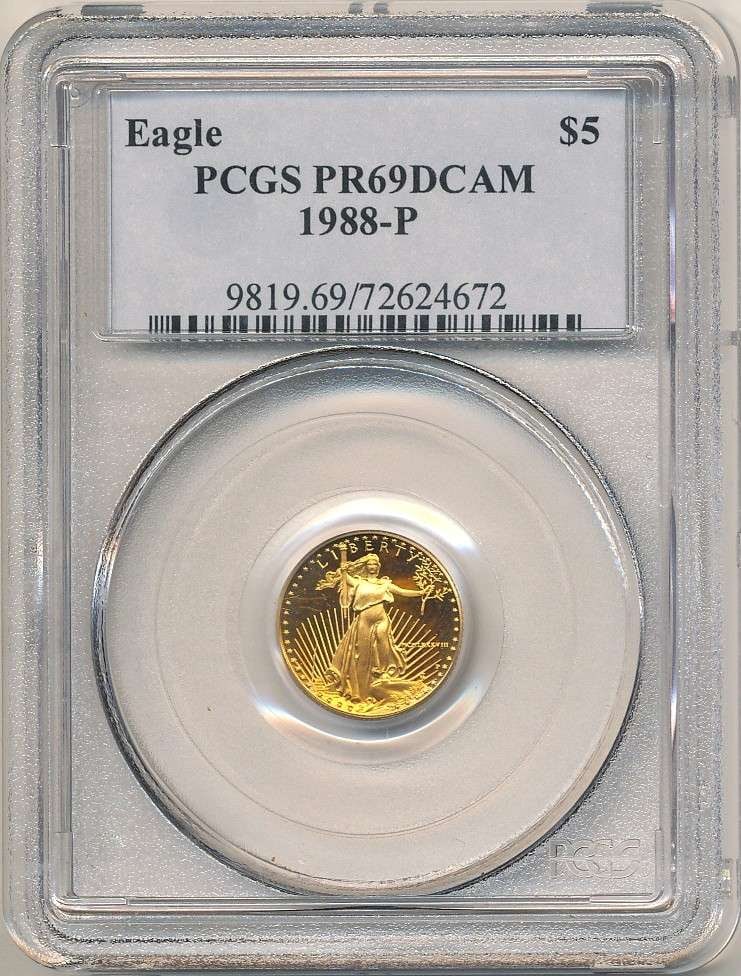 Roman Numeral 1988-P American $5 Gold Eagle 1/10 ozt PCGS PR69 DCAM (1 of 4)