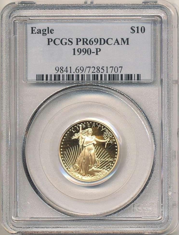 Roman Numeral 1990-P American $10 Gold Eagle 1/4 ozt PCGS PR69 DCAM: Winner shall receive the exact coin shown here. (RR/TIR)
