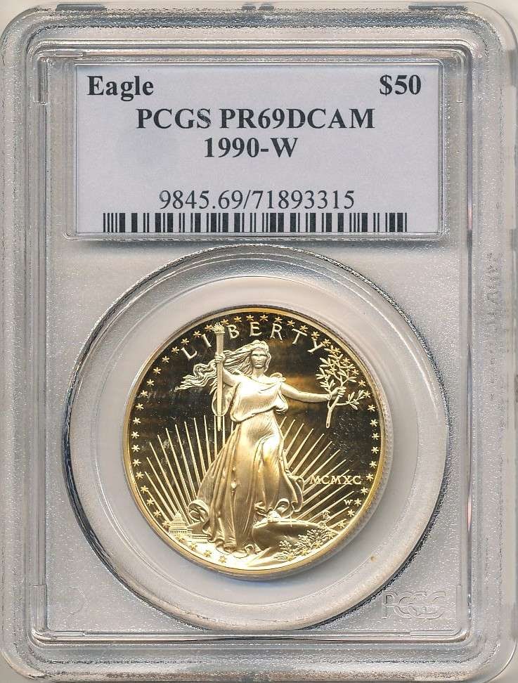Roman Numeral 1990-W American $50 Gold Eagle 1 ozt PCGS PR69 DCAM (1 of 4)