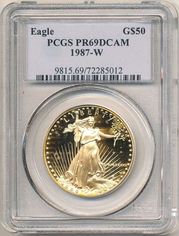 Roman Numeral 1987-W American $50 Gold Eagle 1 ozt PCGS PR69 DCAM (1 of 4)