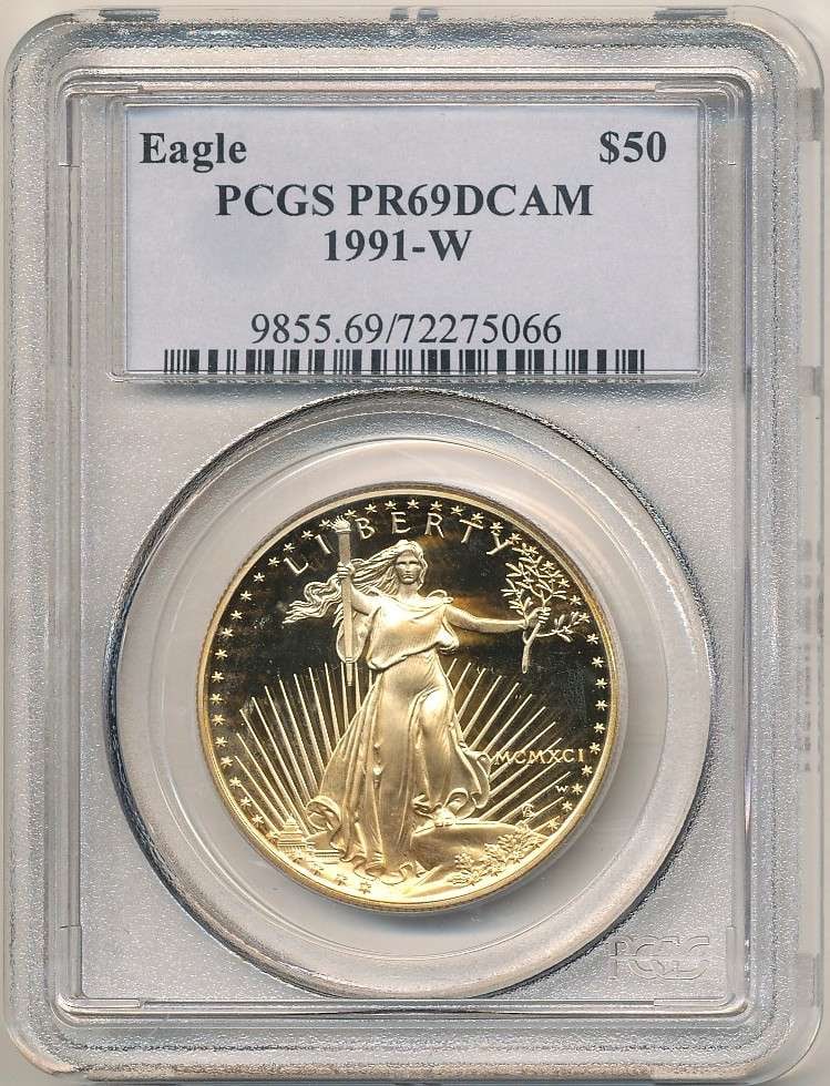 Roman Numeral 1991-W American $50 Gold Eagle 1 ozt PCGS PR69 DCAM (1 of 4)