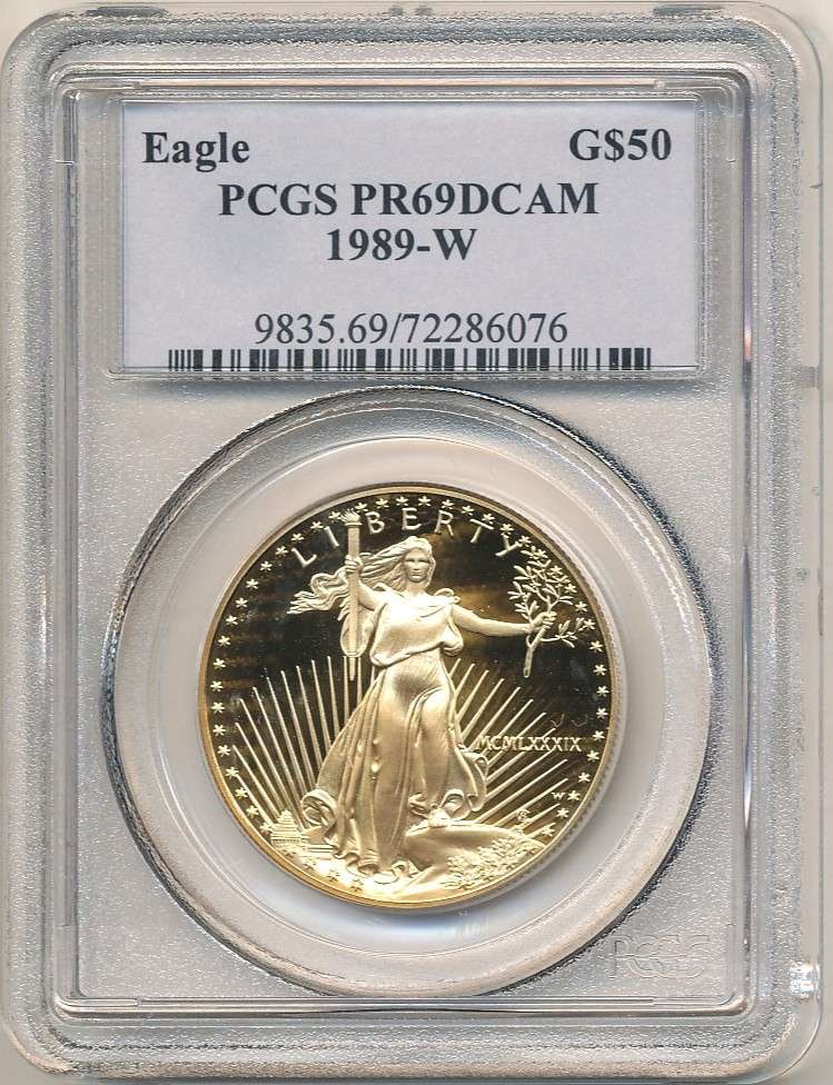 Roman Numeral 1989-W American $50 Gold Eagle 1 ozt PCGS PR69 DCAM (1 of 4)