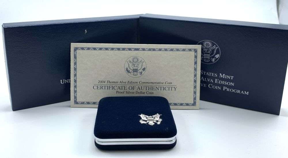 2004-P Thomas Alva Edison Commemorative Proof Silver Dollar OGP: Winner shall receive the exact coin shown here. (MR/UB)