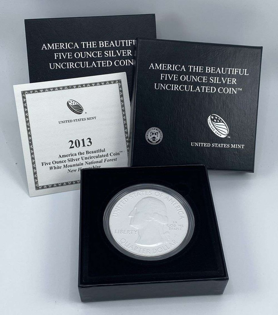 2013-P ATB New Hampshire "White Mountain" 5 ozt .999 Silver OGP: Winner shall receive the exact coin shown here. (RR/B)