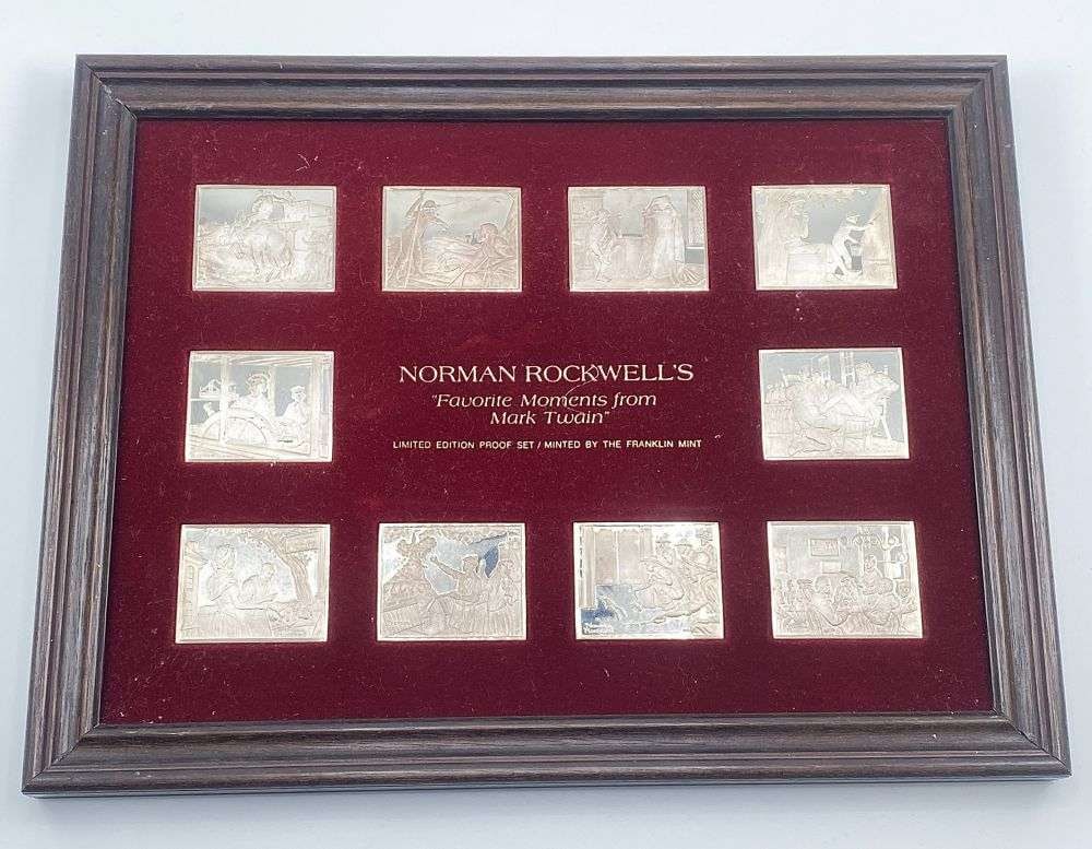 Vintage 13.88 ozt ASW Franklin Mint Norman Rockwell Proof Sterling Silver Bar Set (10-bars): Winner shall receive the exact set (10-bars) shown here. (RR/B)