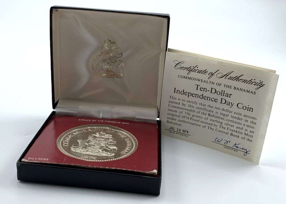Vintage Huge 1974 Bahamas $10 Independence Day Proof Sterling Silver 750 Grains (1 of 4)