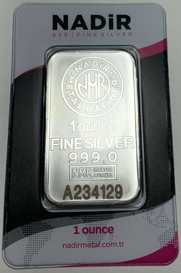 Impressive Nadir Metal Refinery 1 ozt .999 Silver Bar: Winner shall receive the exact bar shown here. (MR/RB)