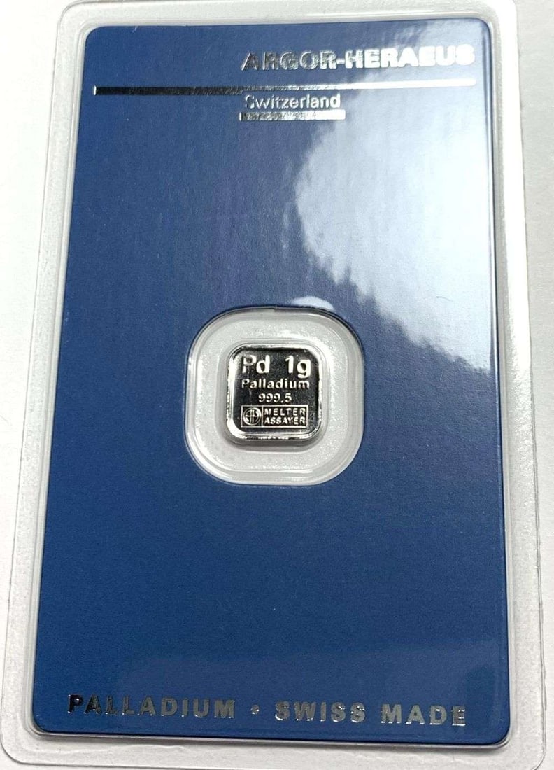Argor-Hereus 1g .9995 Palladium Bar: Winner shall recieve the exact bar shown here. (MR/EB)