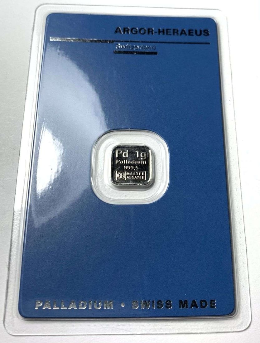 Argor-Heraeus 1g .9995 Palladium Bar: Winner shall receive the exact bar shown here. (MR/EB)