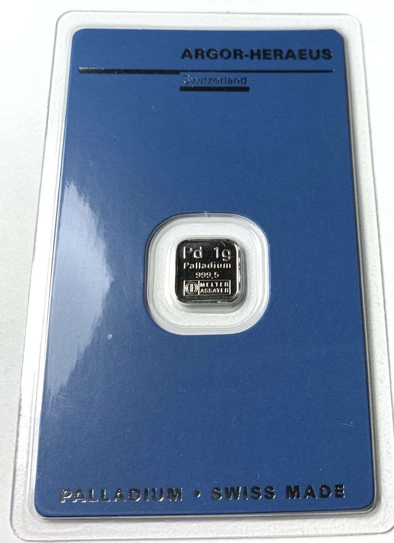 Argor-Heraeus 1g .9995 Palladium Bar: Winner shall receive the exact bar shown here. (MR/EB)