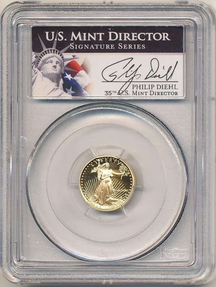 1990-P American $5 Gold Eagle 1/10 ozt PCGS PR70 DCAM Signed By Philip Diehl (1 of 4)