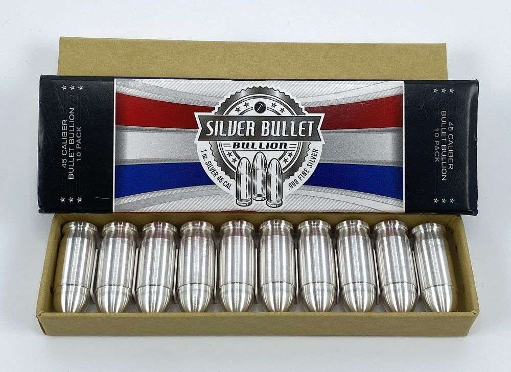 (10) .45 Caliber Bullet Design 1 ozt .999 Silver: Winner shall receive the exact item shown here. (RR)