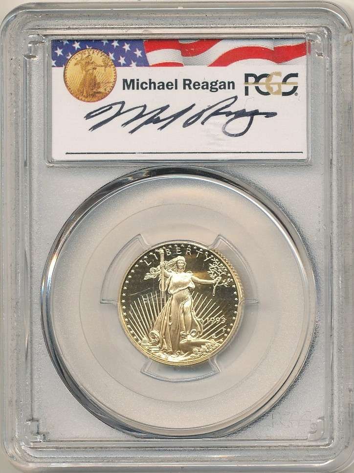 1993-P American $10 Gold Eagle 1/4 ozt PCGS PR69 DCAM Signed By Michael Reagan (1 of 4)