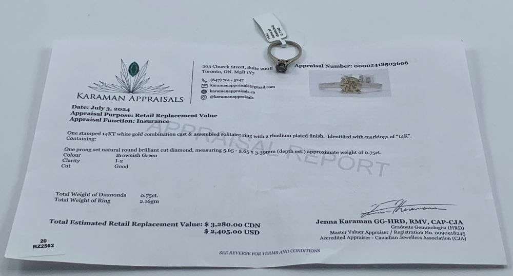 0.75ct Round Diamond 14k White Gold Ring (Size 4.6): Winner shall receive the exact item shown here (MK)